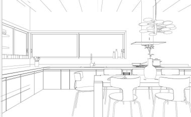 İç tasarım modern mutfak planı çizim