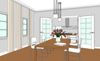 İç tasarım oturma odası özel çizim