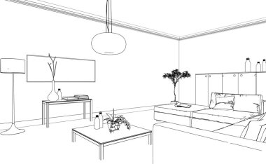 İç tasarım oturma odası özel çizim