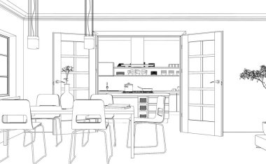 İç tasarım oturma odası özel çizim