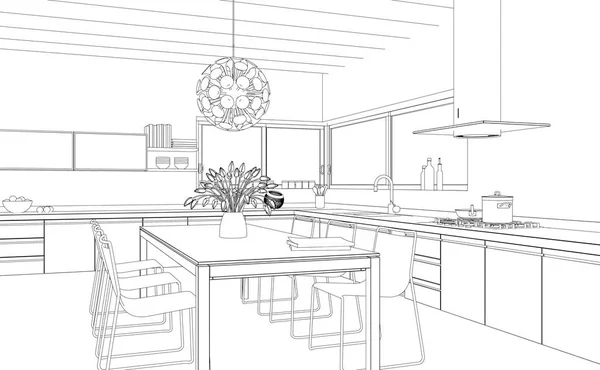 Desain Interior Rencana Menggambar Dapur Modern — Stok Foto