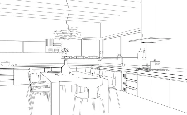 Premium Vector | Drawing of a kitchen front in black lines on a white  background
