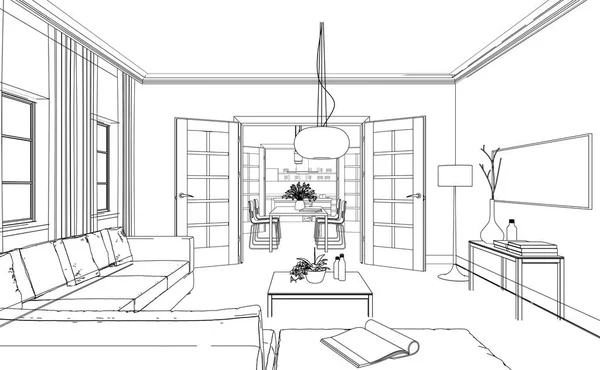 Diseño de interiores Sala de estar Dibujo personalizado — Foto de Stock