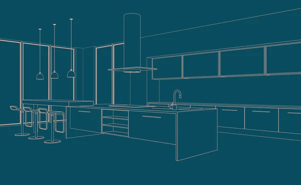 Interior Design modern Kitchen Drawing Plan