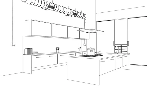 Design d'intérieur cuisine moderne Plan de dessin — Photo