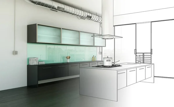 Diseño de interiores Cocina Dibujo Gradación en la fotografía — Foto de Stock