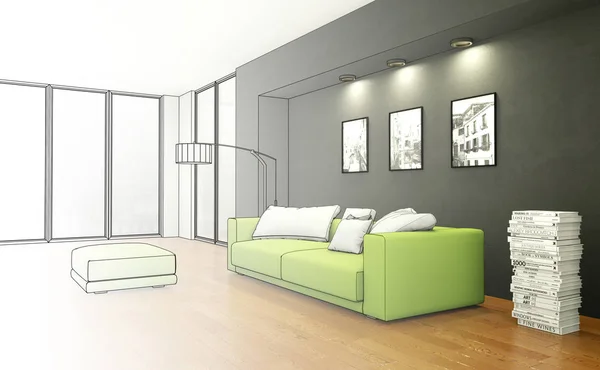 Design de interiores Sala de estar Gradation desenho em fotografia — Fotografia de Stock