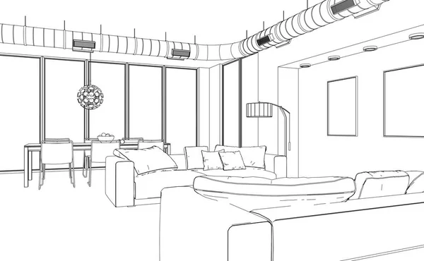 Interior Design Soggiorno Disegno personalizzato — Foto Stock