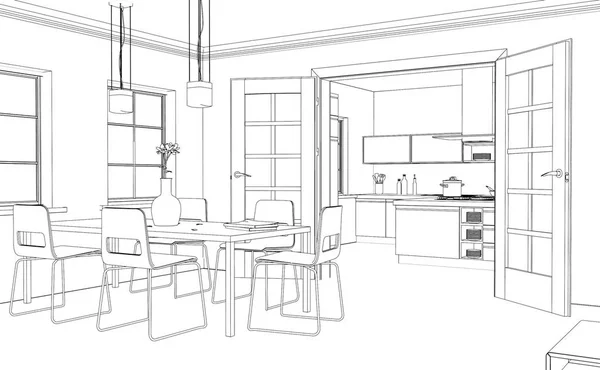 Innenarchitektur Wohnzimmer benutzerdefinierte Zeichnung — Stockfoto