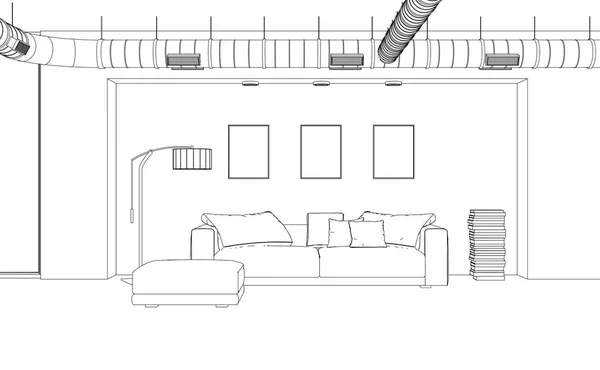 Design interiéru obývacího pokoje vlastní kresby — Stock fotografie