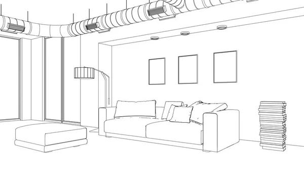 Diseño de interiores Sala de estar Dibujo personalizado — Foto de Stock