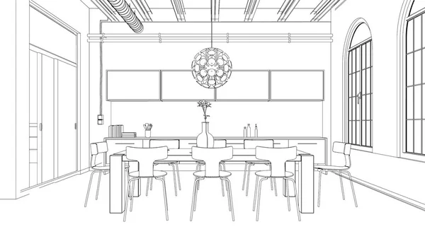 Innenarchitektur moderne Küche Zeichnung Plan — Stockfoto