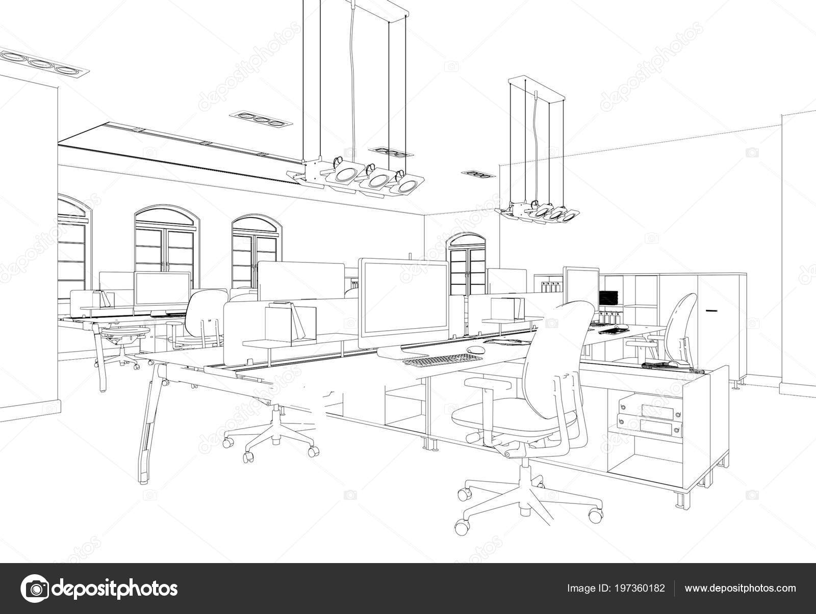 Interior Design Big Office Room With Desks Custom Drawing Stock Photo Image By C Virtua73 197360182 https depositphotos com 197360182 stock photo interior design big office room html