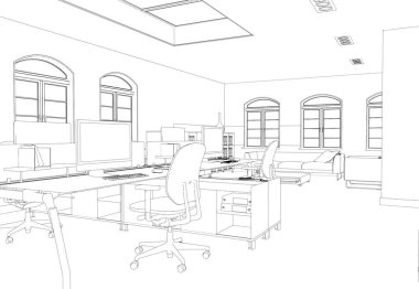 İç tasarım büyük Office kişilik masaları özel çizim