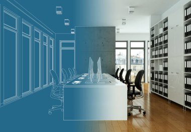 İç tasarım Office çizim geçiş fotoğraf içine