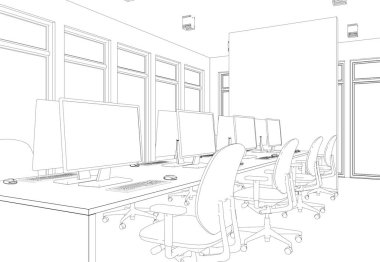 İç tasarım büyük Office kişilik masaları özel çizim