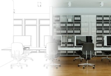 İç tasarım Office çizim geçiş fotoğraf içine