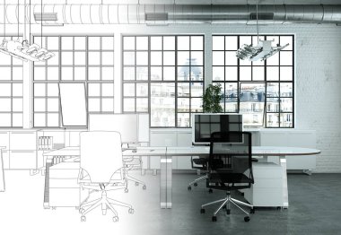 İç tasarım Office çizim geçiş fotoğraf içine