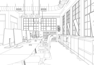 İç tasarım büyük Office kişilik masaları özel çizim