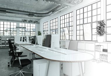 İç tasarım Office çizim geçiş fotoğraf içine