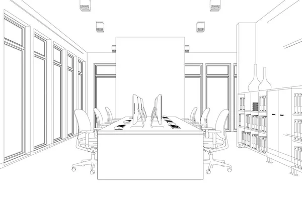 Interior Design grande sala ufficio con scrivanie Disegno personalizzato — Foto Stock