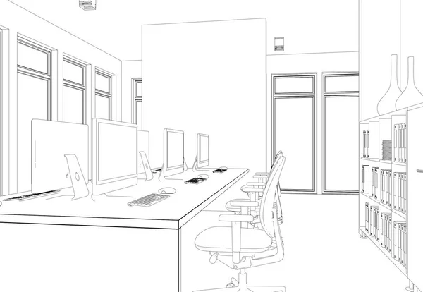 Interior Design grande sala ufficio con scrivanie Disegno personalizzato — Foto Stock