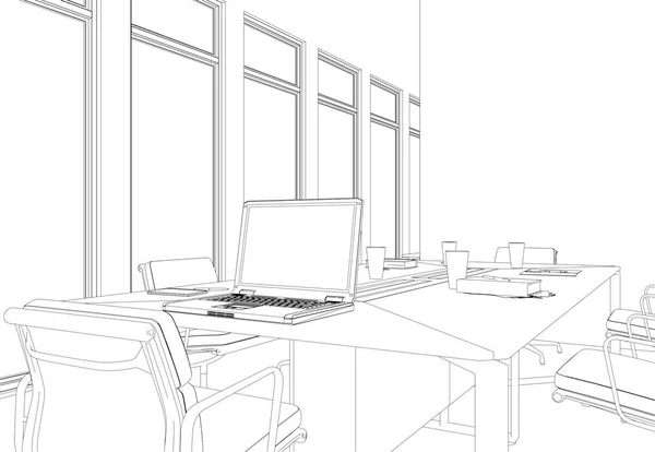 Interior Design big Office Room with desks custom Drawing