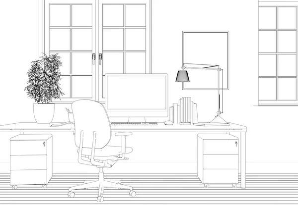 Design d'intérieur grande salle de bureau avec bureaux dessin personnalisé — Photo