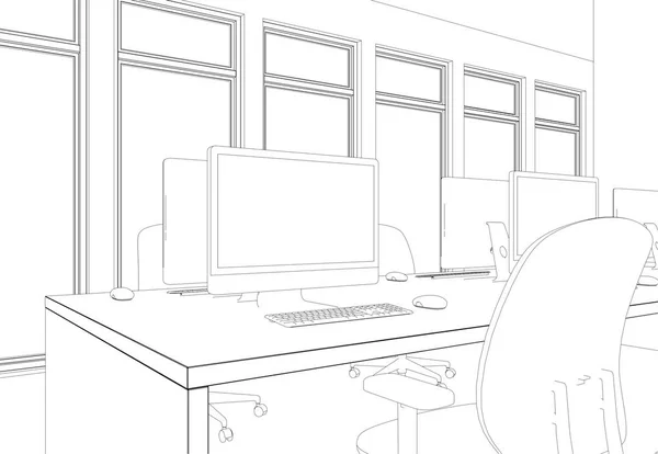 Interior Design nagy Office szoba asztalok egyéni rajz — Stock Fotó