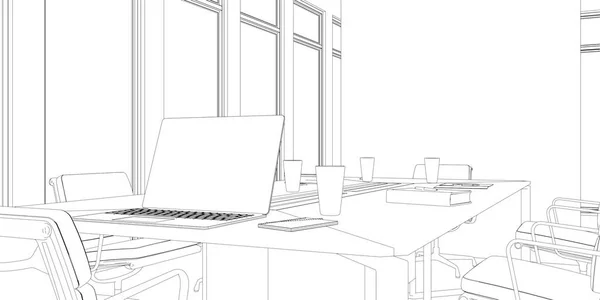 Projektowanie wnętrz duże pomieszczenie biurowe z biurka niestandardowe rysunku — Zdjęcie stockowe