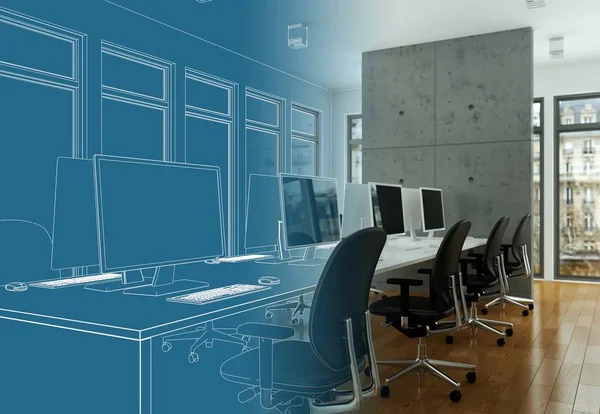 İç tasarım Office çizim geçiş fotoğraf içine