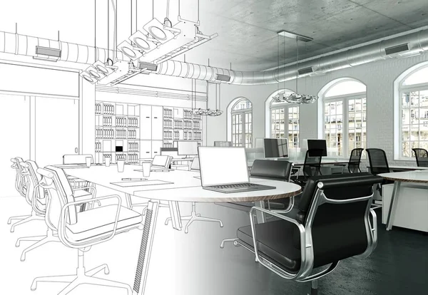 İç tasarım Office çizim geçiş fotoğraf içine