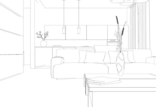 Diseño de interiores Sala de estar Dibujo personalizado —  Fotos de Stock