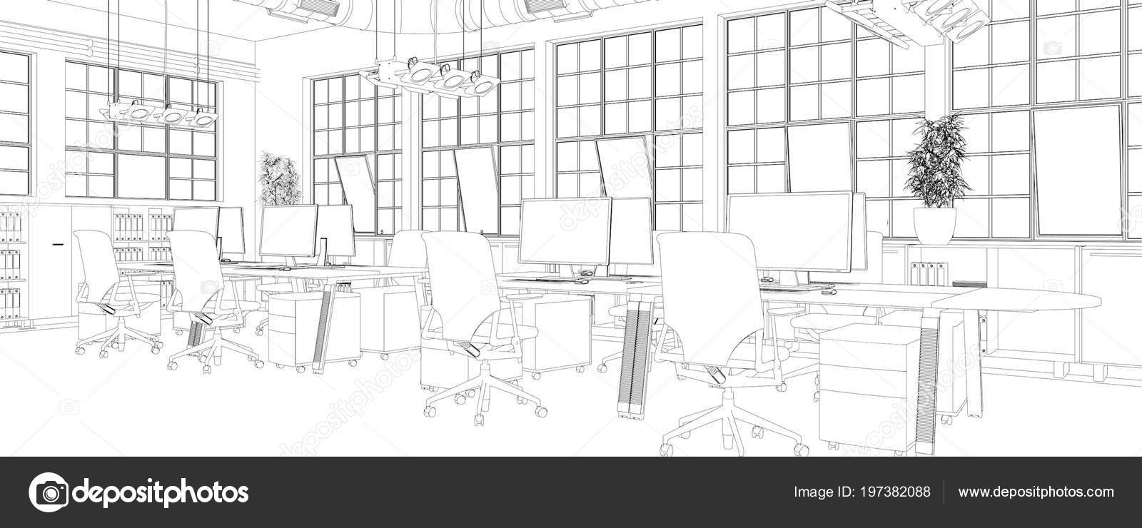 Interior Design Big Office Room With Desks Custom Drawing Stock Photo Image By C Virtua73 197382088 depositphotos