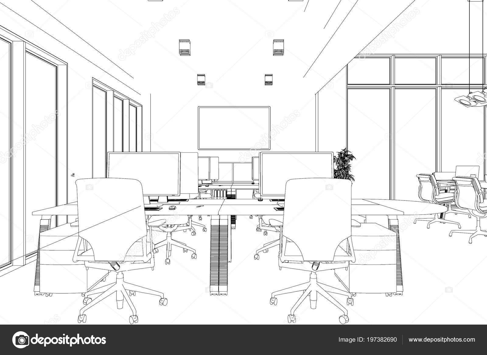 Interior Design Big Office Room With Desks Custom Drawing Stock Photo Image By C Virtua73 197382690 https depositphotos com 197382690 stock photo interior design big office room html