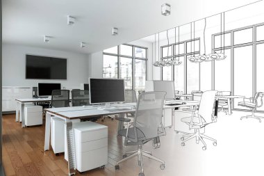 İç tasarım Office çizim geçiş fotoğraf içine