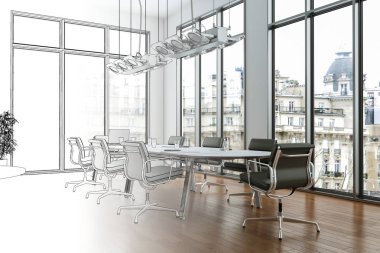 İç tasarım Office çizim geçiş fotoğraf içine