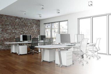 İç tasarım Office çizim geçiş fotoğraf içine
