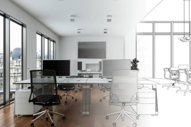 İç tasarım Office çizim geçiş fotoğraf içine