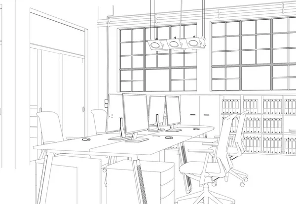 Interior Design big Office Room with desks custom Drawing