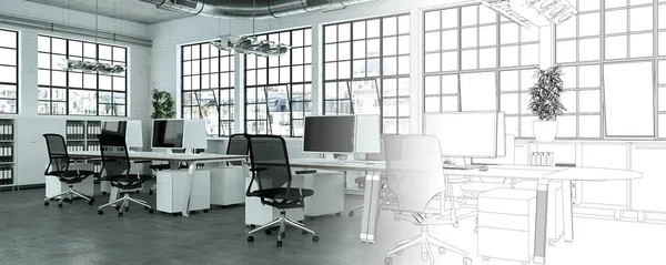 Interior Design Office rajz fokozatosság a fényképet — Stock Fotó