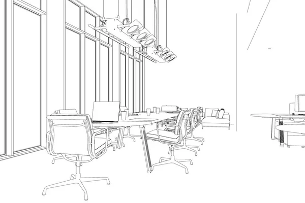 Diseño de interiores sala de oficina grande con escritorios Dibujo personalizado —  Fotos de Stock