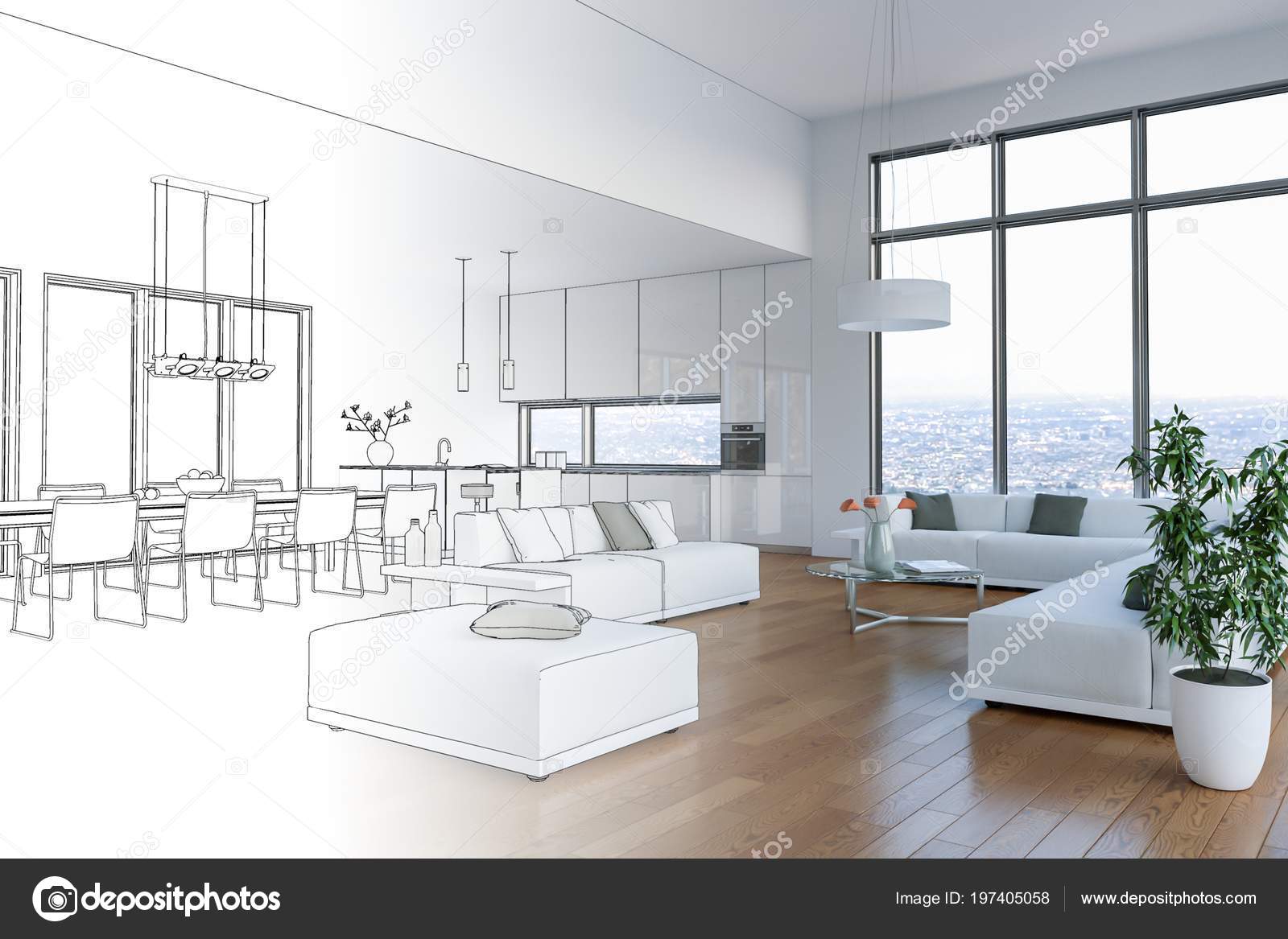 Interior Design Modern Loft Drawing Gradation Into