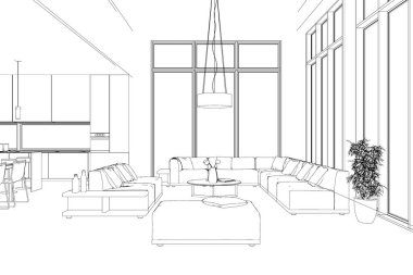 İç tasarım modern Loft özel çizim