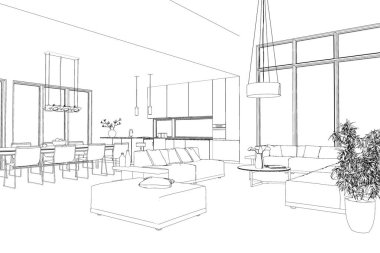 İç tasarım modern Loft özel çizim