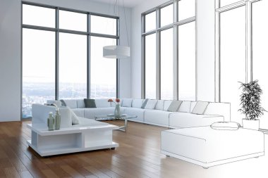 İç tasarım Modern Loft çizim geçiş fotoğraf içine