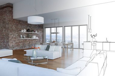 İç tasarım Modern Loft çizim geçiş fotoğraf içine