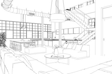İç tasarım modern Loft özel çizim