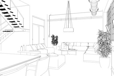 İç tasarım modern Loft özel çizim