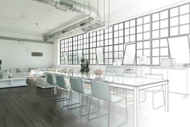 İç tasarım Modern Loft çizim geçiş fotoğraf içine